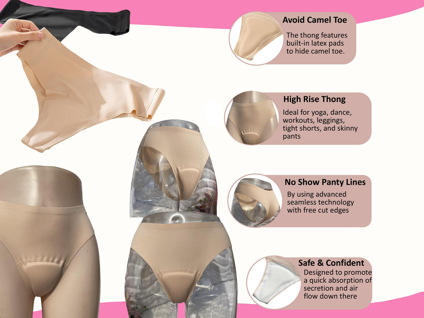 LINRA Avoid Camel Toe Proof Thong Camel Toe Concealer Pad Panty Invisible Guard for Women Bikini Brief Underwear,2 Styles