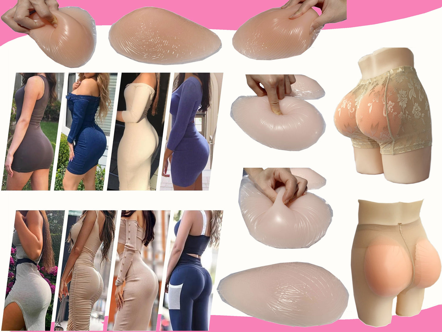 LINRA 1000g Self-Adhesive Silicone Padded Women Butt Hip Up Padded Enhancer Push Up Butt Lifter Enhancer Thickness 5cm/1.96 inches