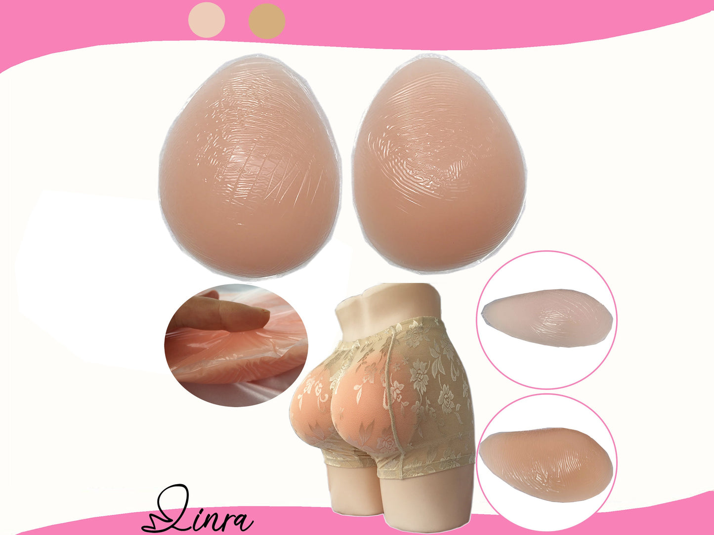 LINRA 1000g Self-Adhesive Silicone Padded Women Butt Hip Up Padded Enhancer Push Up Butt Lifter Enhancer Thickness 5cm/1.96 inches