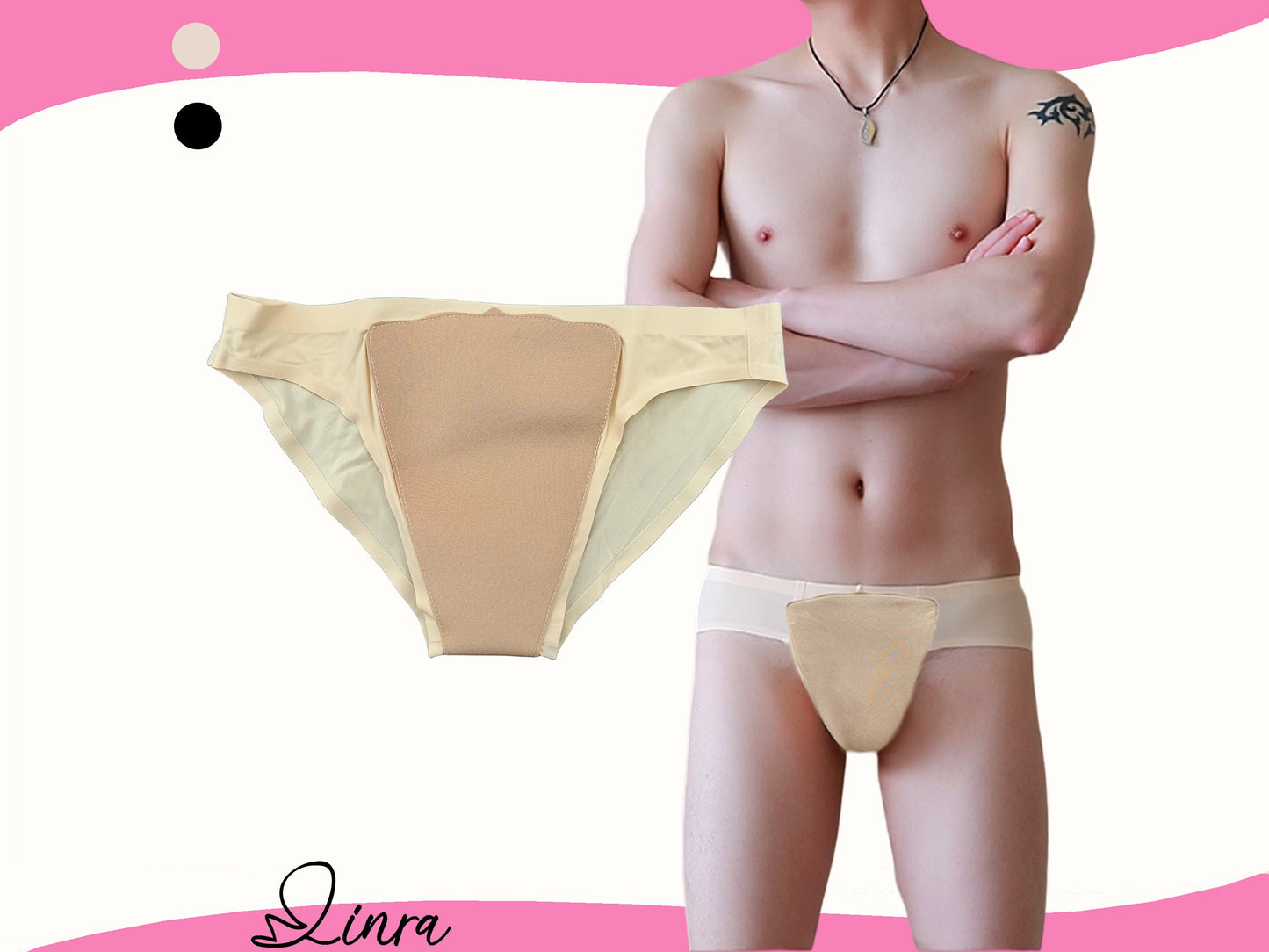 BIMEI Tape Gaff Panty Avoid Camel Toe Seamless Underwear Skip the Line -Transgender,Crossdresser,Men&Women,Beige,2 Colors