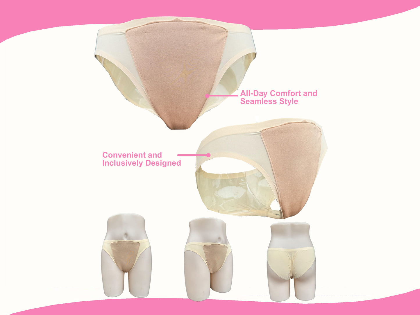 BIMEI Tape Gaff Panty Avoid Camel Toe Seamless Underwear Skip the Line -Transgender,Crossdresser,Men&Women,Beige,2 Colors